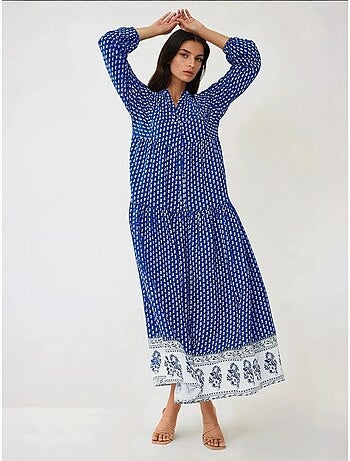 Robe longue imprimée à col en v