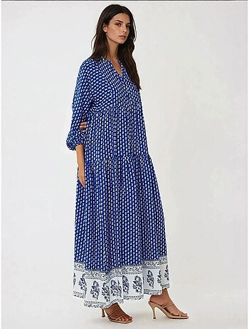 Robe longue imprimée à col en v
