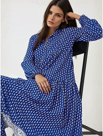 Robe longue imprimée à col en v