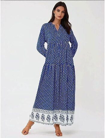 Robe longue imprimée à col en v