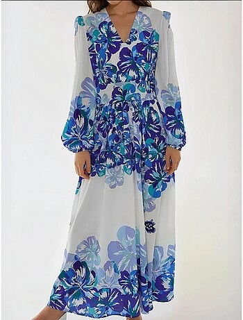 Robe longue imprimée à col en V