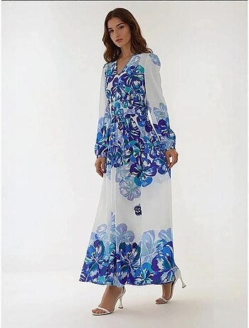 Robe longue imprimée à col en V