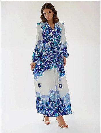 Robe longue imprimée à col en V