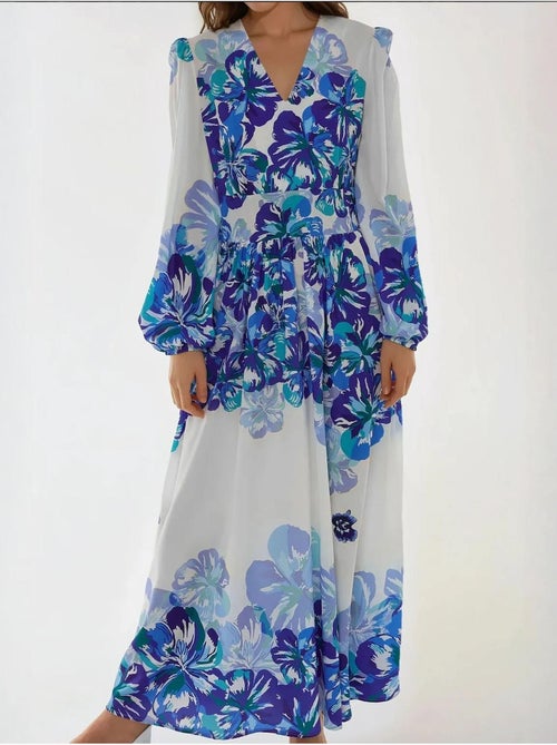 Robe longue imprimée à col en V - Kiabi
