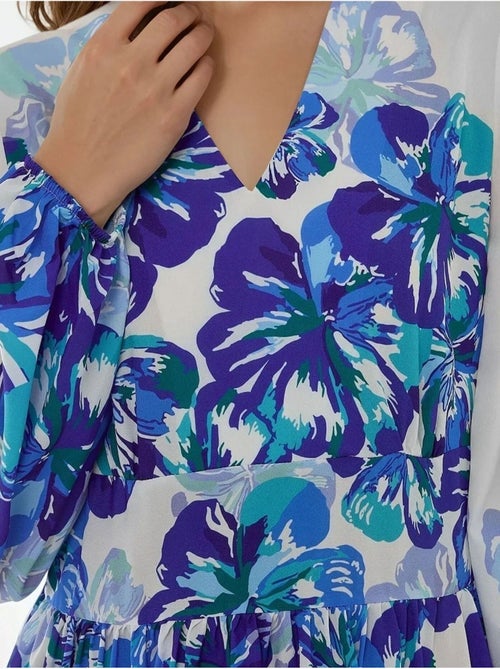 Robe longue imprimée à col en V - Kiabi