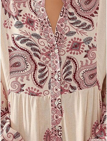 Robe longue imprimée à col en V et détails boutonnés
