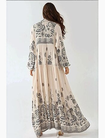 Robe longue imprimée à col en v et détails boutonnés hiccup
