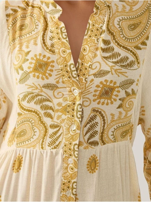 Robe longue imprimée à col en V et détails boutonnés - Kiabi