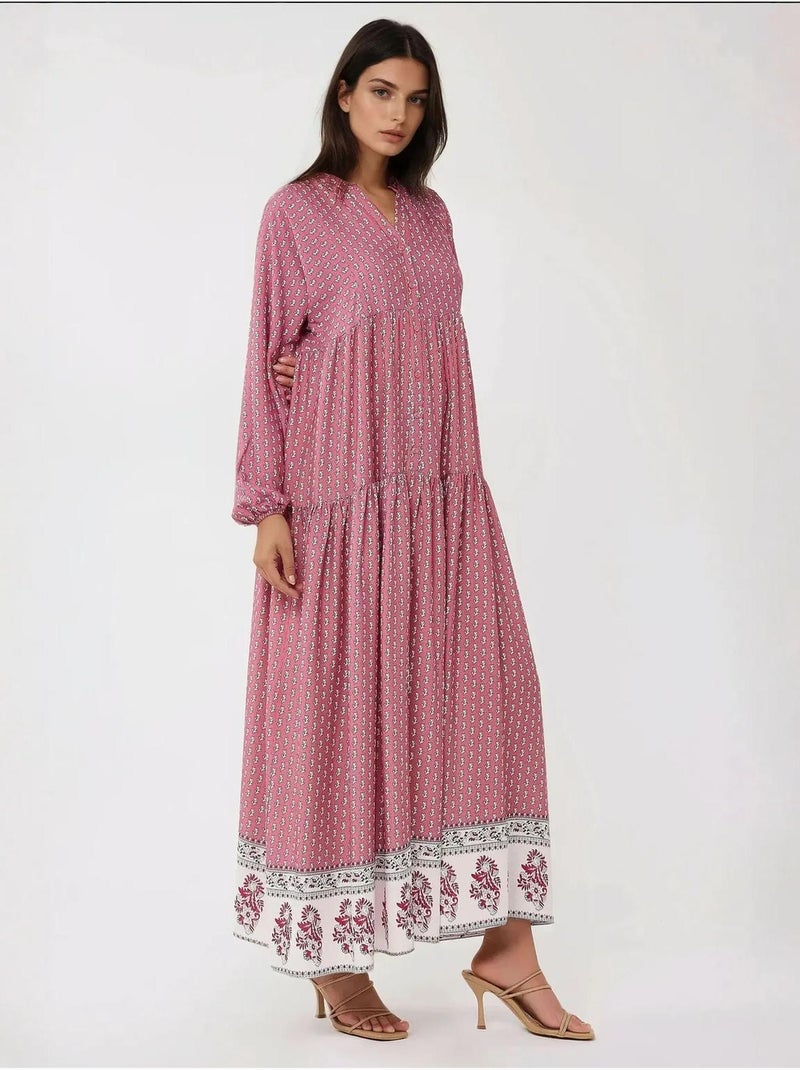 Robe longue imprimée à col en v hiccup Rose - Kiabi