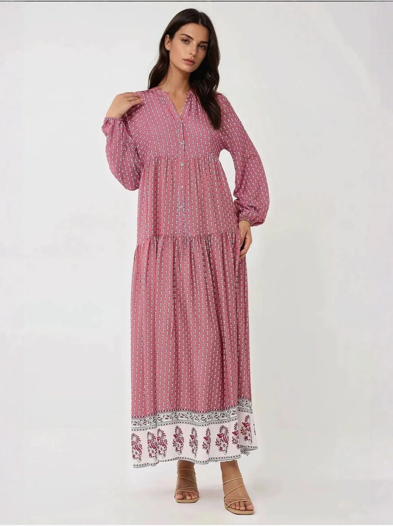 Robe longue imprimée à col en v hiccup Rose - Kiabi