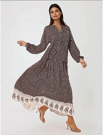Robe longue imprimée à col en v
