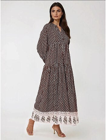 Robe longue imprimée à col en v