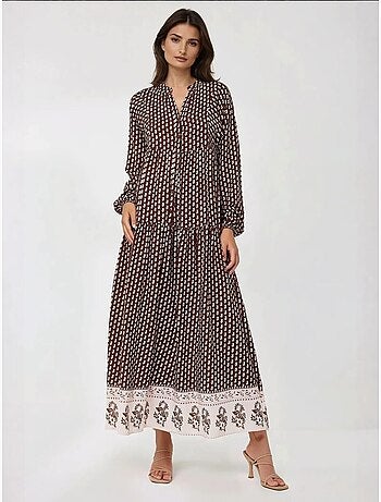 Robe longue imprimée à col en v
