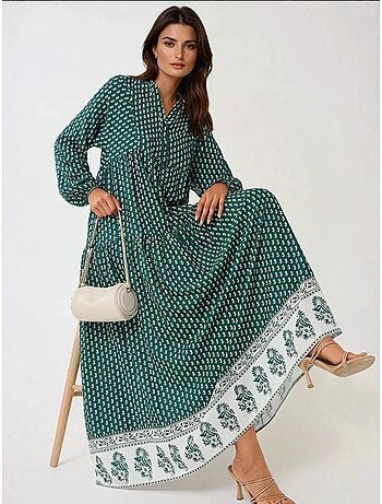 Robe longue imprimée à col en v