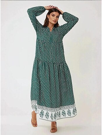 Robe longue imprimée à col en v