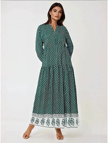 Robe longue imprimée à col en v