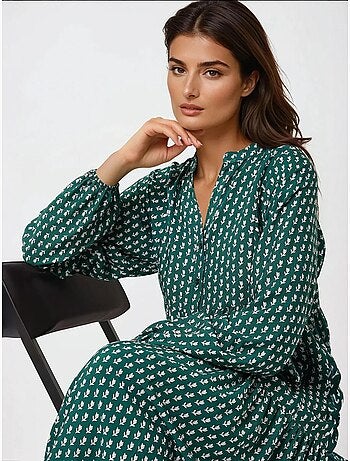 Robe longue imprimée à col en v