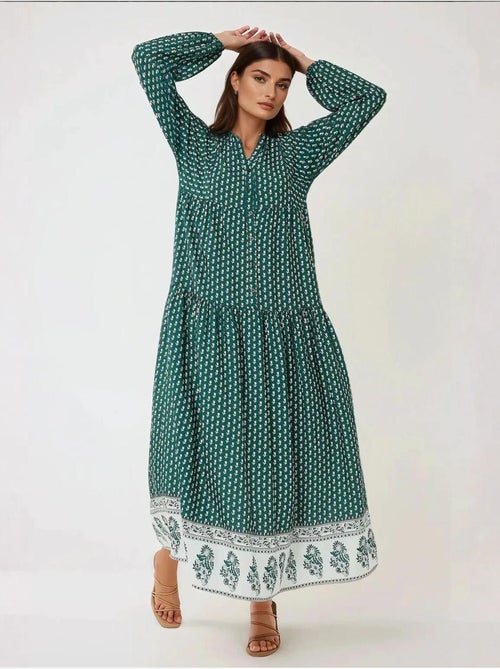 Robe longue imprimée à col en v - Kiabi