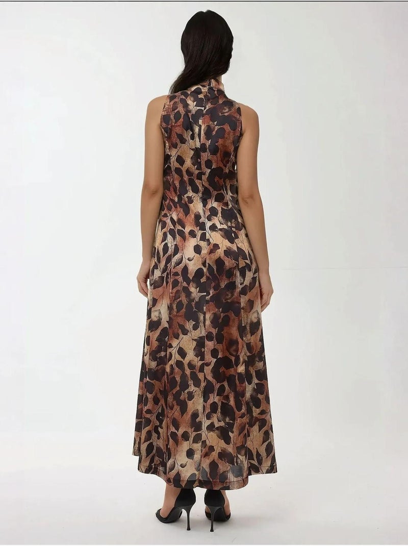 Robe longue imprimée à col licou Multicolore - Kiabi