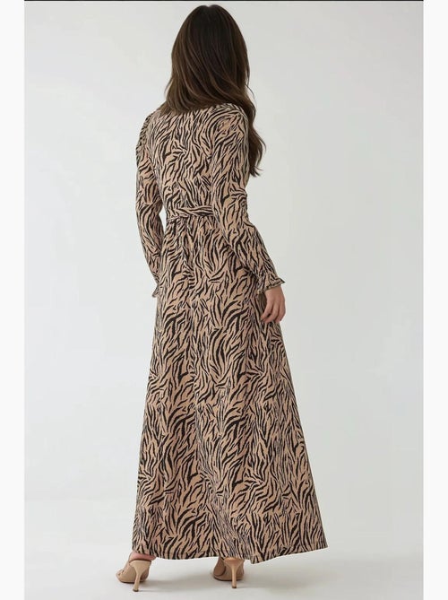 Robe longue imprimée à col ras du cou et ceinture hiccup - Kiabi
