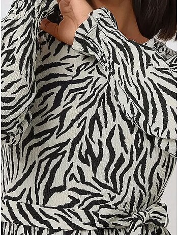 Robe longue imprimée à col ras du cou et ceinture