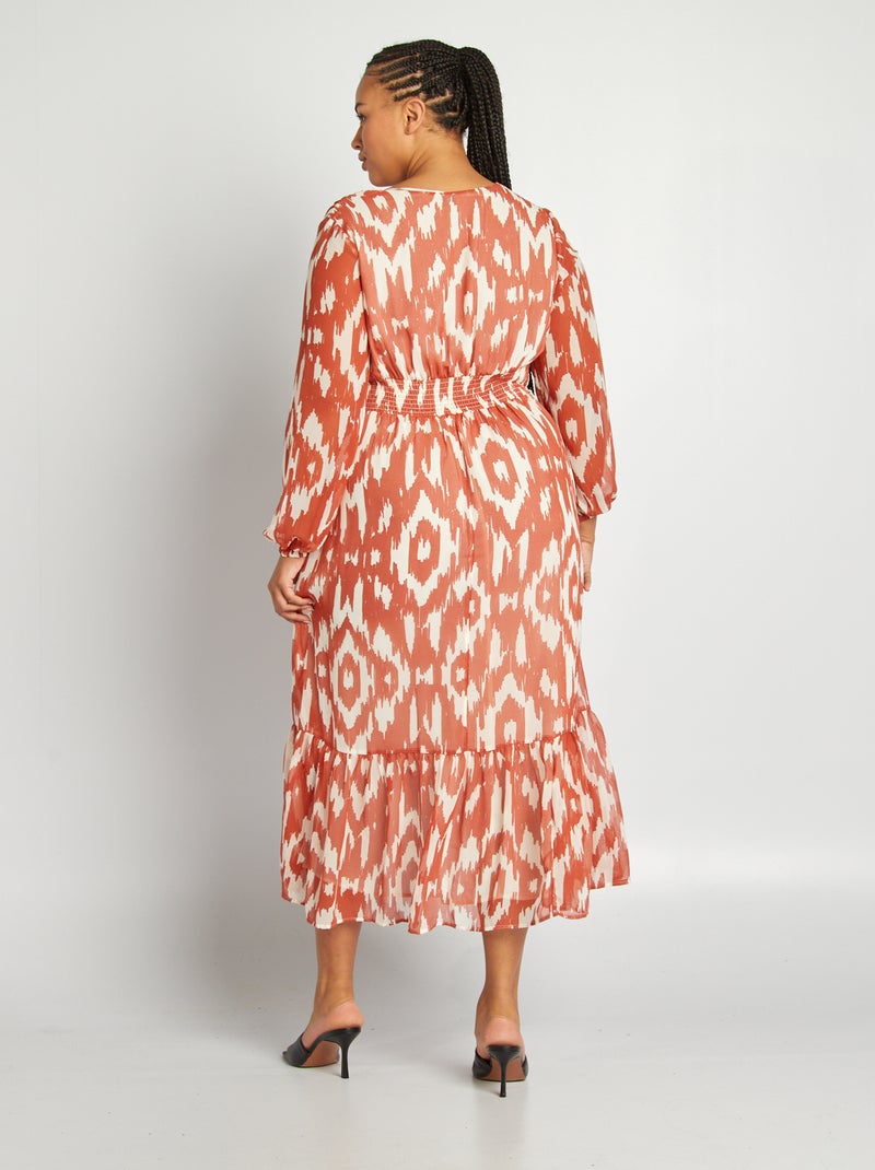 Robe longue imprimée à col V Orange - Kiabi