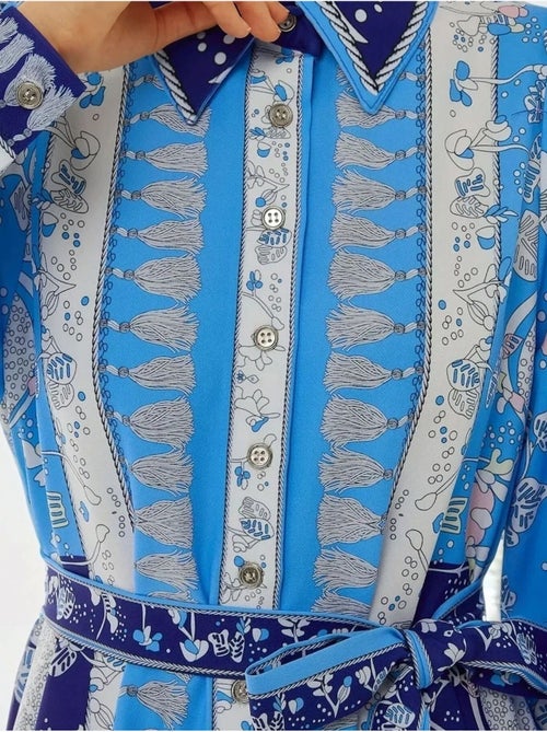 Robe longue imprimée à manches longues avec ceinture - Kiabi