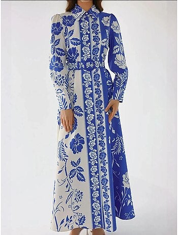 Robe longue imprimée à manches longues avec ceinture