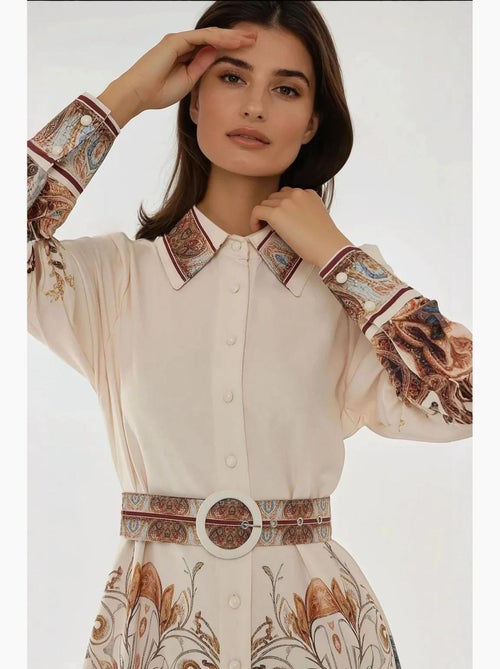 Robe longue imprimée à manches longues avec ceinture hiccup - Kiabi