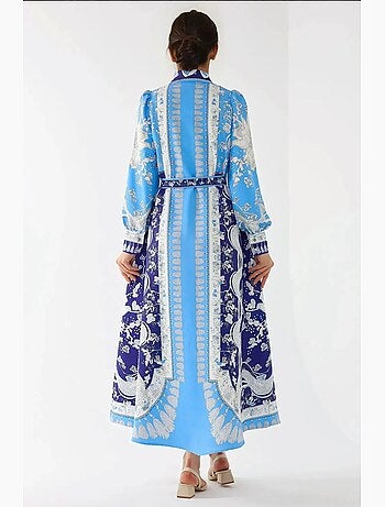 Robe longue imprimée à manches longues avec ceinture hiccup