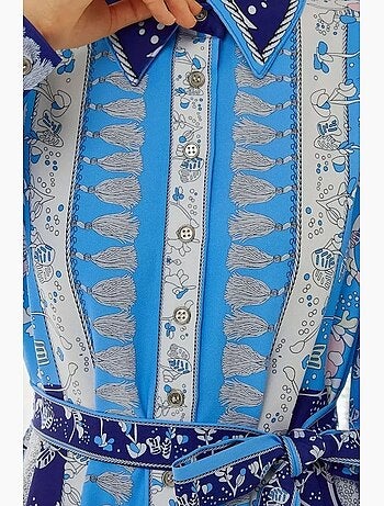 Robe longue imprimée à manches longues avec ceinture hiccup