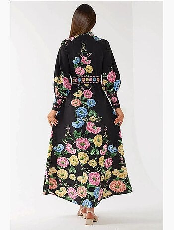 Robe longue imprimée à manches longues avec ceinture hiccup