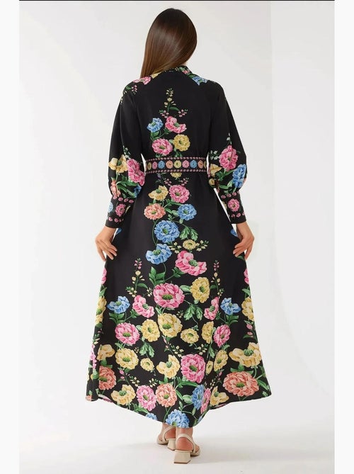 Robe longue imprimée à manches longues avec ceinture hiccup - Kiabi