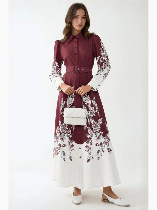 Robe longue imprimée à manches longues avec ceinture hiccup - Kiabi Robe longue imprimée à manches longues avec ceinture hiccup - Kiabi