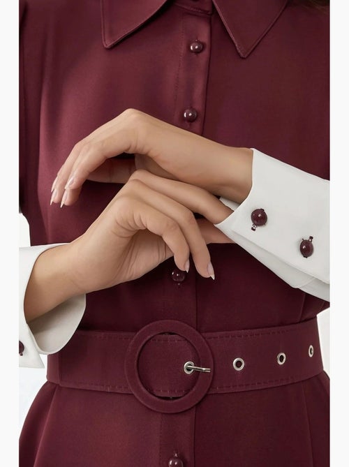 Robe longue imprimée à manches longues avec ceinture hiccup - Kiabi Robe longue imprimée à manches longues avec ceinture hiccup - Kiabi