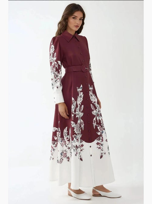 Robe longue imprimée à manches longues avec ceinture hiccup - Kiabi Robe longue imprimée à manches longues avec ceinture hiccup - Kiabi