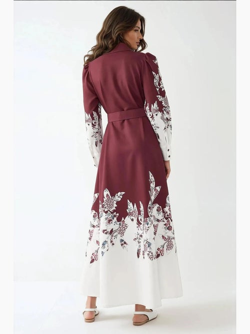 Robe longue imprimée à manches longues avec ceinture hiccup - Kiabi Robe longue imprimée à manches longues avec ceinture hiccup - Kiabi