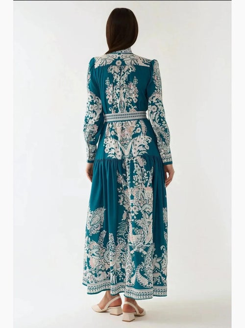 Robe longue imprimée à manches longues avec ceinture hiccup - Kiabi