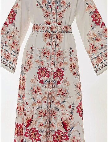 Robe longue imprimée à manches longues avec ceinture