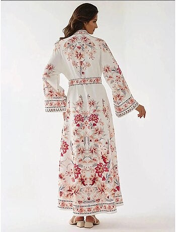 Robe longue imprimée à manches longues avec ceinture