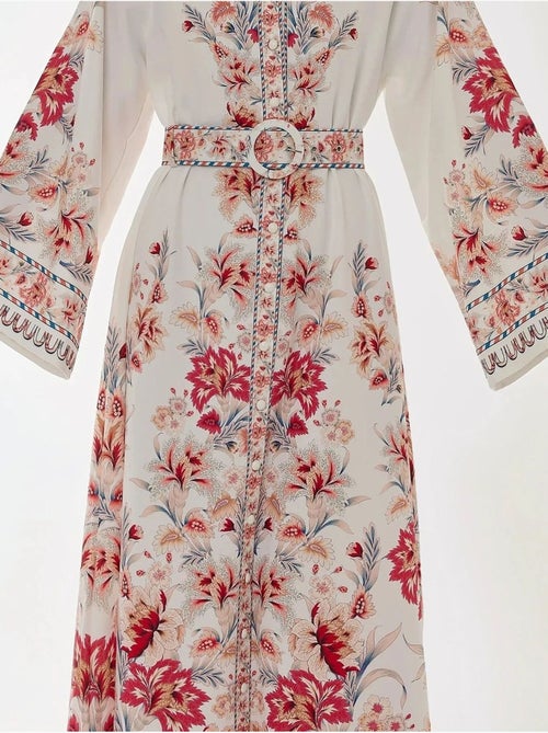 Robe longue imprimée à manches longues avec ceinture - Kiabi
