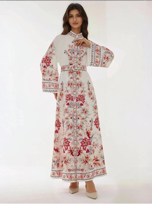 Robe longue imprimée à manches longues avec ceinture - Kiabi
