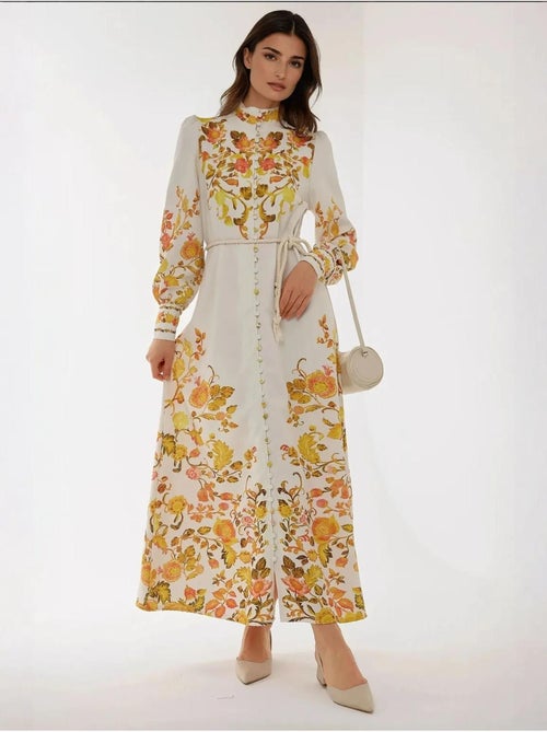 Robe longue imprimée à manches longues avec ceinture - Kiabi Robe longue imprimée à manches longues avec ceinture - Kiabi