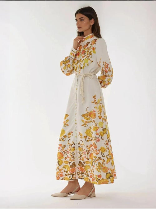Robe longue imprimée à manches longues avec ceinture - Kiabi Robe longue imprimée à manches longues avec ceinture - Kiabi