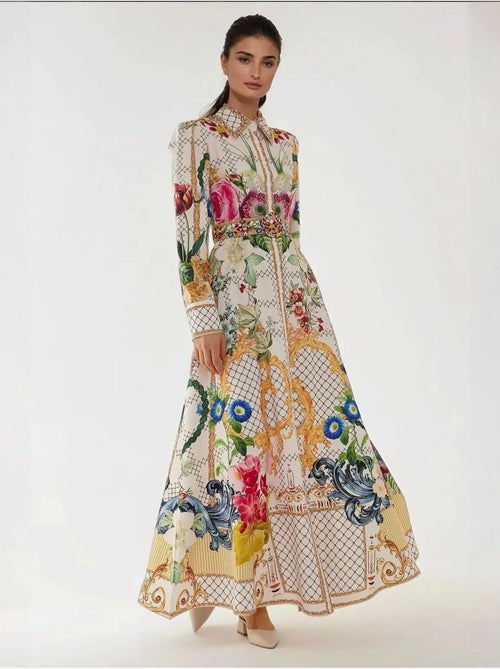 Robe longue imprimée à manches longues avec ceinture - Kiabi Robe longue imprimée à manches longues avec ceinture - Kiabi