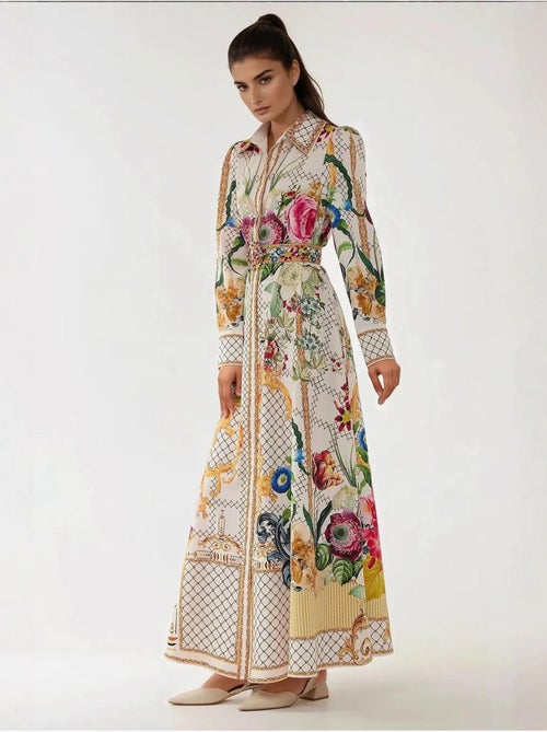 Robe longue imprimée à manches longues avec ceinture - Kiabi Robe longue imprimée à manches longues avec ceinture - Kiabi