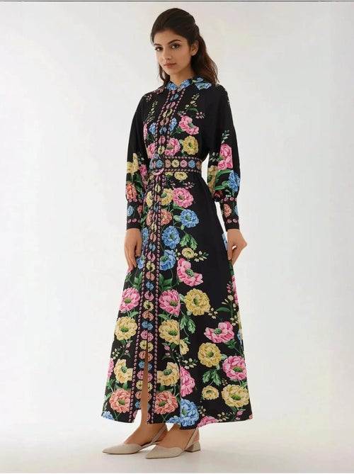 Robe longue imprimée à manches longues avec ceinture - Kiabi Robe longue imprimée à manches longues avec ceinture - Kiabi