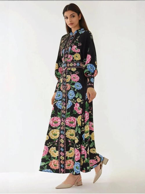 Robe longue imprimée à manches longues avec ceinture - Kiabi Robe longue imprimée à manches longues avec ceinture - Kiabi