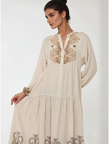 Robe longue imprimée à manches longues en viscose
