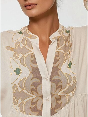 Robe longue imprimée à manches longues en viscose